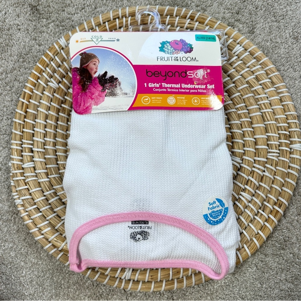 NWT Fruit of the Loom Kids Girls Set Thermal Base Layer Outdoor Top & Bottom XL